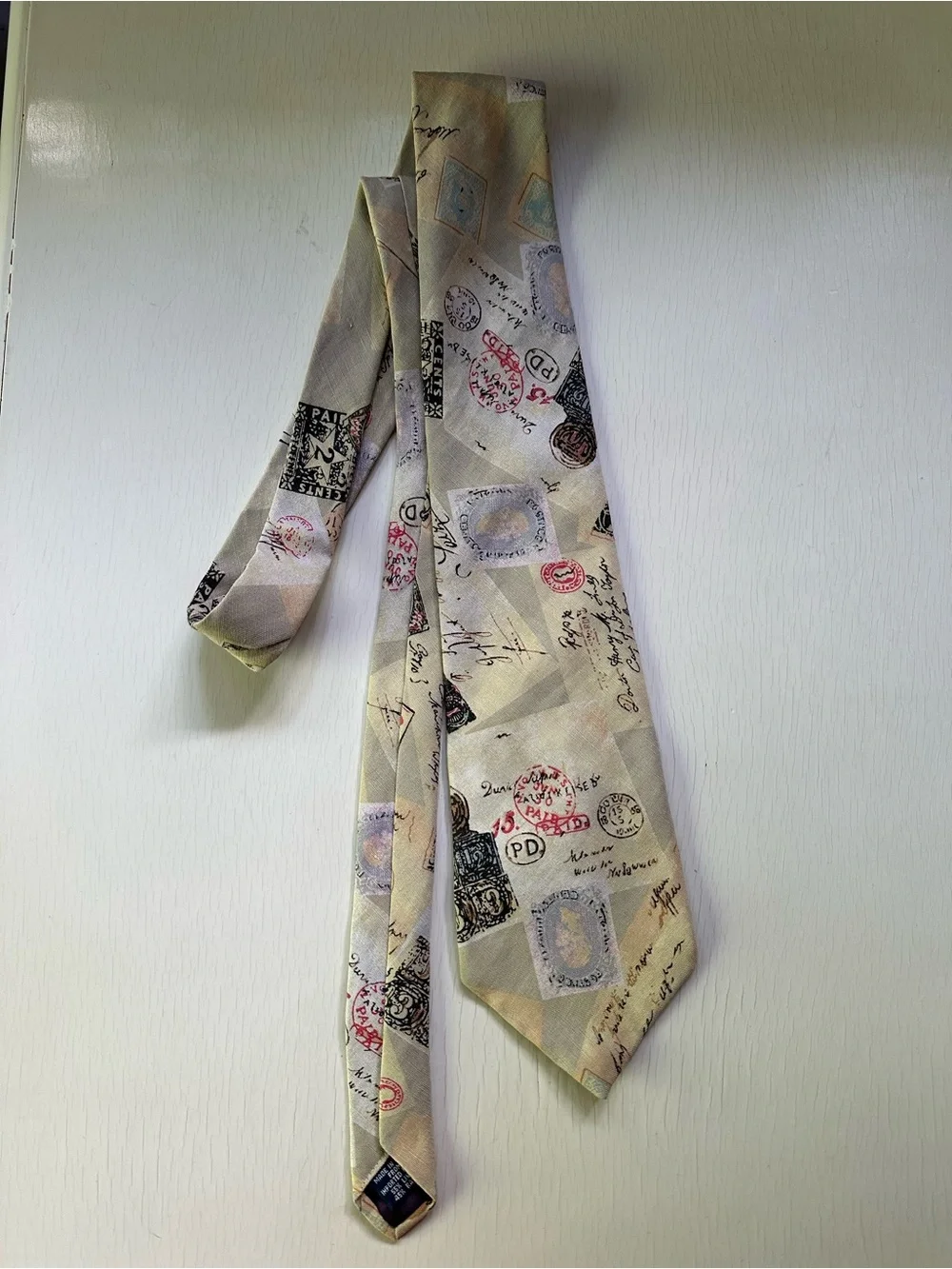 VTG 90s Gap Rare Men's Linen Necktie Postcards & Stamps Print